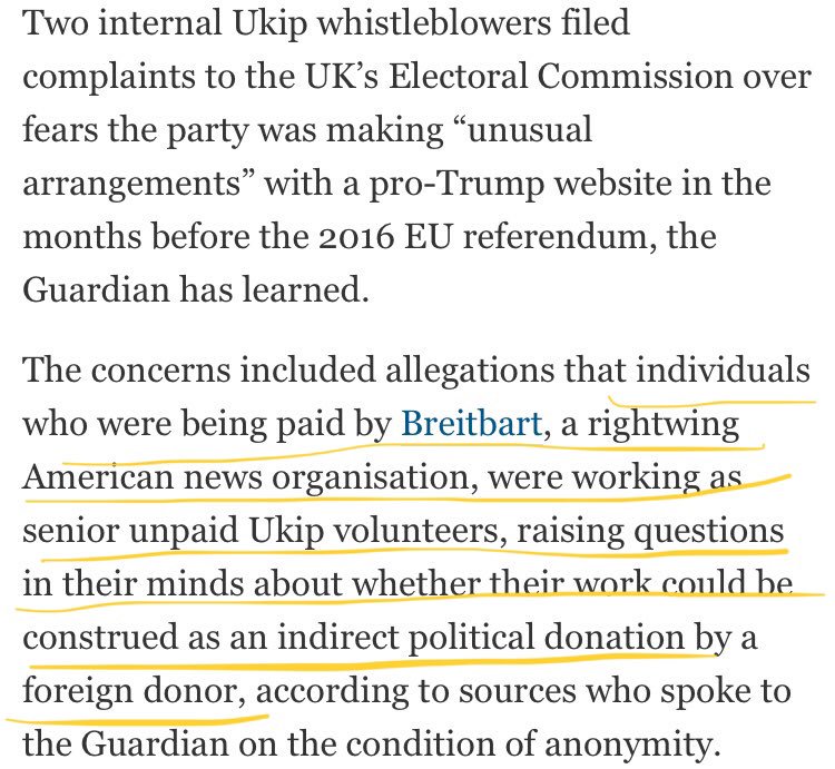 UKIP political work funded by Breitbart. Breitbart owned by US billionaire. Illegal or ‘impermissible’. Reported to police. Who did nothing. https://t.co/p0HcehUxnv